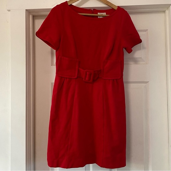 Milly Red Short Sleeve Belted Pencil Dress - Picture 2 of 9